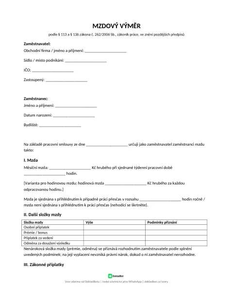 Náhled: Mzdový výměr v PDF