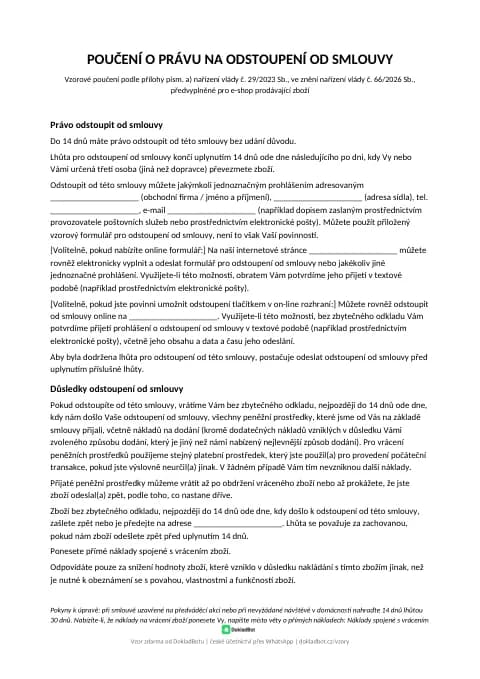 Náhled: Poučení o právu na odstoupení v PDF