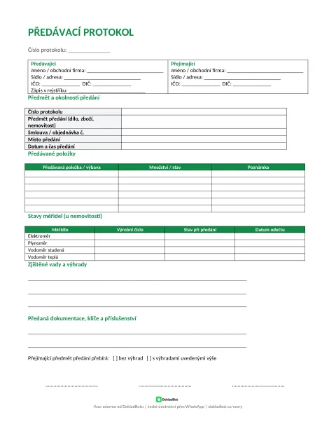 Náhled: Předávací protokol v PDF