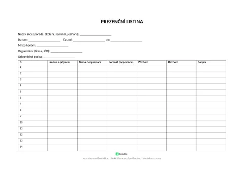 Náhled: Prezenční listina v PDF