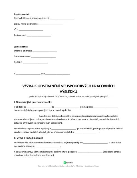 Náhled: Výzva k odstranění neuspokojivých výsledků v PDF