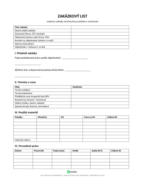 Náhled: Zakázkový list v PDF